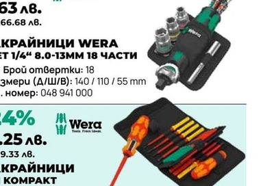 ОТВЕРТКА С НАКРАЙНИЦИ WERA KRAFTFORM KOMPAKT VDE 17 RA 117 ЧАСТИ