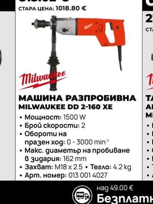 Milwaukee МАШИНА РАЗПРОБИВНА MILWAUKEE DD 2-160 XE