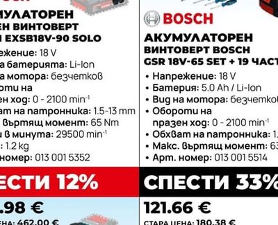 BOSCH АКУМУЛАТОРЕН УДАРЕН ВИНТОВЕРТ BOSCH EXSB18V-90 SOLO