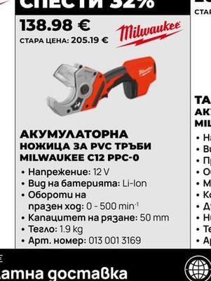 Milwaukee НОЖИЦА ЗА РУС ТРЪБИ MILWAUKEE C12 PPC-0
