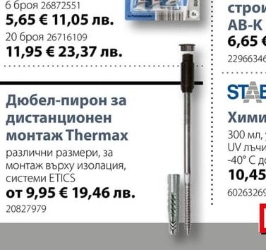 Дюбел-пирон за дистанционен монтаж Thermax