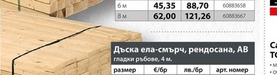 Дъска ела-смърч, рендосана, АВ