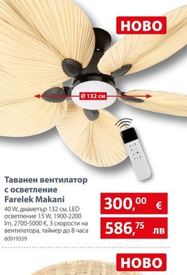 Таванен вентилатор с осветление Farelek Makani