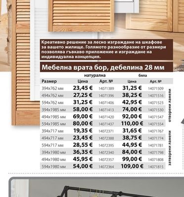 Мебелна врата бор, дебелина 28 мм