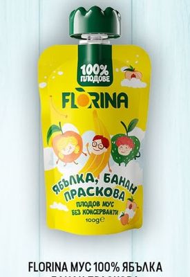 FLORINA МУС 100% ЯБЪЛКА БАНАН ПРАСКОВА