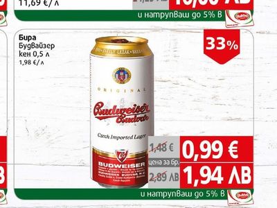 Budweiser Budvar Бира Будвайзер кен