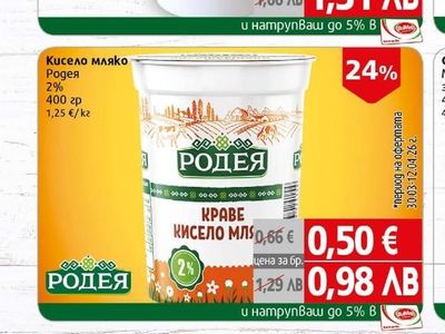 ТОНУС Кисело мляко Тонус 3,6%