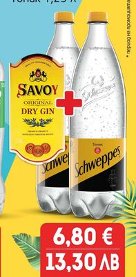 Savoy, Schweppes Джин Савой 0,7 л + 2 БР Schweppes Тоник 1,25 л