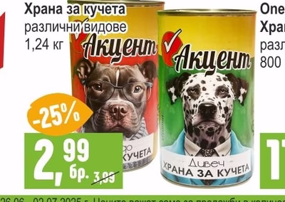 АКЦЕНТ Храна за кучета различни видове