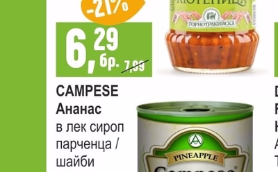 CAMPESE Ананас в лек сироп парченца / шайби