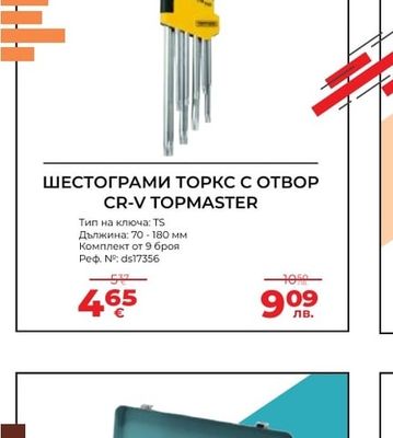 TOPMASTER ШЕСТОГРАМИ ТОРКС С ОТВОР CR-V TOPMASTER