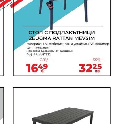 СТОЛ С ПОДЛАКЪТНИЦИ ZEUGMA RATTAN MEVSIM