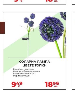 СОЛАРНА ЛАМПА ЦВЕТЕ ТОПКИ