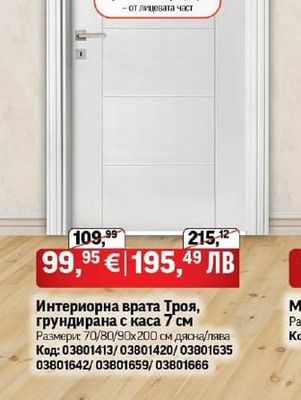 Интериорна врата Троя, грундирана с каса 7 см