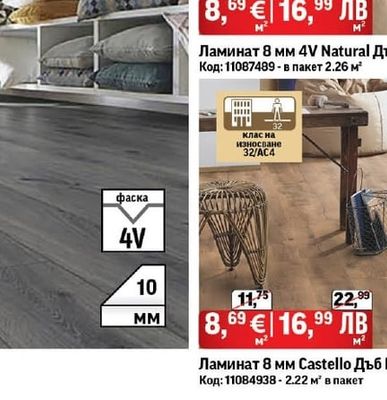Ламинат 8 мм 4V Natural Дъб Каки 32/АС4 5966