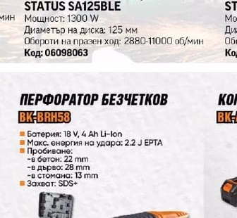Безчетков ъглошлайф STATUS SA125BLE
