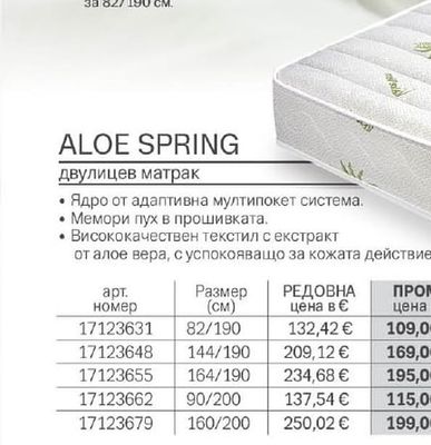 TED ALOE SPRING двулицев матрак