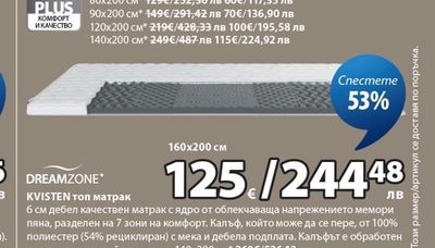 DREAMZONE KVISTEN топ матрак
