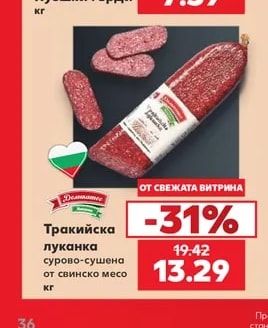 Тракийска луканка сурово-сушена от свинско месо