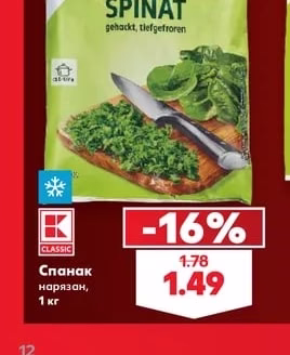 CLASSIC Спанак нарязан