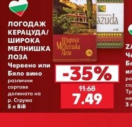 ЛОГОДАЖ КЕРАЦУДА/ ШИРОКА МЕЛНИШКА ЛОЗА Червено или Бяло вино различни сортове долината на р. Струма
