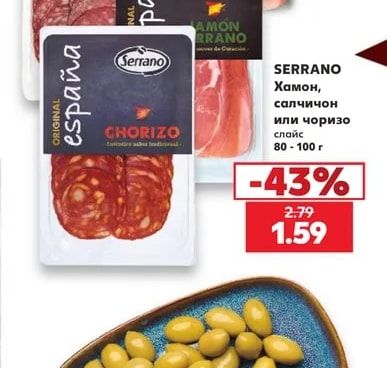 Serrano Хамон, салчичон или чоризо слайс