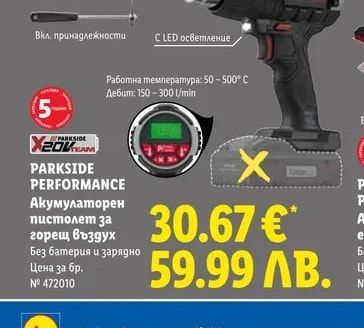 PARKSIDE PERFORMANCE Акумулаторен пистолет за горещ въздух