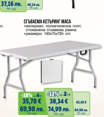 СГЪВАЕМА КЕТЪРИНГ МАСА 180 CM