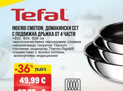 Tefal INGENIO EMOTION, ДОМАКИНСКИ СЕТ С ПОДВИЖНА ДРЪЖКА ОТ 4 ЧАСТИ