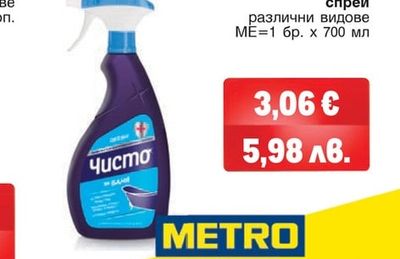 ЧИСТО Почистващ препарат спрей различни видове
