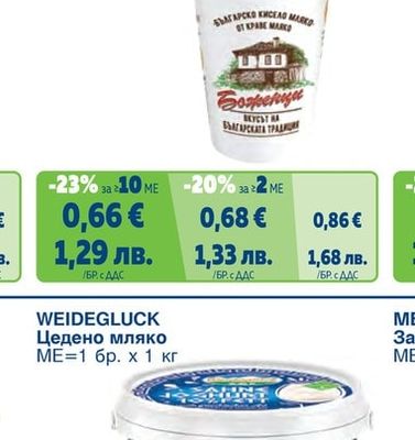 БОЖЕНЦИ Кисело краве мляко 4%, Кисело краве мляко 3.6% по ЗНП