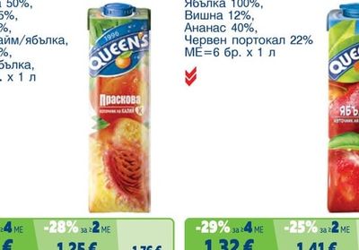 Праскова 50%, Кайсия 25%, Банан 25%, Кактус/лайм/ябълка, Манго 24%, Зелена ябълка