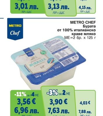 METRO CHEF Бурата от 100% италианско краве мляко
