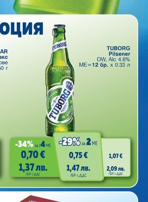 TUBORG Pilsener OW, Alc 4.6%