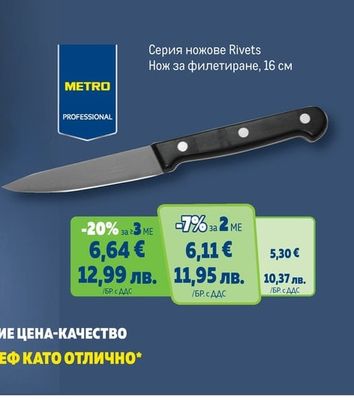 METRO PROFESSIONAL Серия ножове Rivets Нож за филетиране