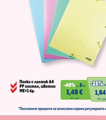 Папка с ластик А4 РР пастел