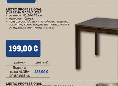 METRO PROFESSIONAL ДЪРВЕНА МАСА ALDEA