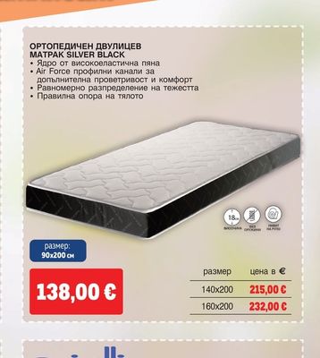 ОРТОПЕДИЧЕН ДВУЛИЦЕВ МАТРАК SILVER BLACK