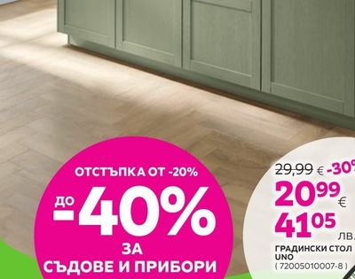 отстъпка от -20% до -40% за съдове и прибори за готвене и хранене