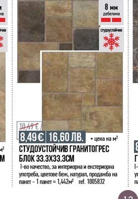 СТУДОУСТОЙЧИВ ГРАНИТОГРЕС БЛОК 33.3X33.3CM