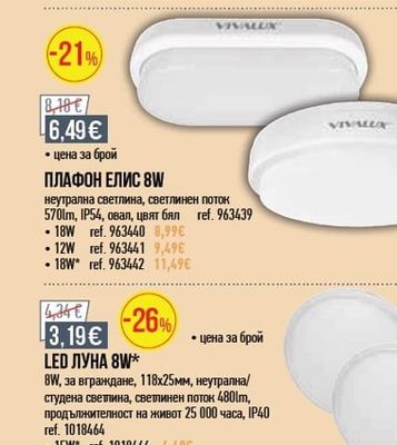 VIVALUX LED ОСВЕТИТЕЛНО ТЯЛО ЗА БАНЯ VISTA 15W