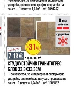 СТУДОУСТОЙЧИВ ГРАНИТОГРЕС БЛОК 33.3Х33.3CM