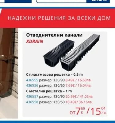 Отводнителни канали XDRAIN С пластмасова решетка - 0,5 m