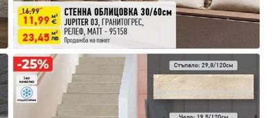 СТЕННА ОБЛИЦОВКА 30/60см JUPITER 03, ГРАНИТОГРЕС, РЕЛЕФ, МАТТ