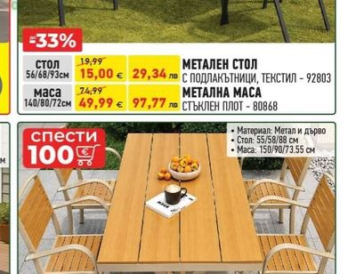 МЕТАЛНА МАСА СТЪКЛЕН ПЛОТ