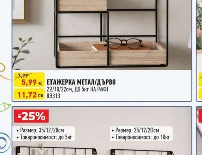 ЕТАЖЕРКА МЕТАЛ/ДЪРВО