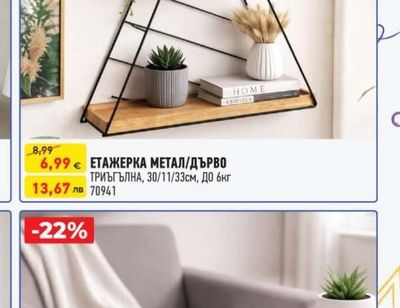 ЕТАЖЕРКА МЕТАЛ/ДЪРВО ТРИЪГЪЛНА