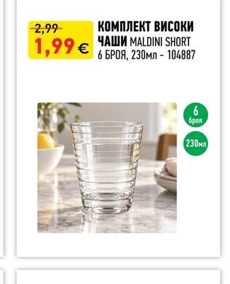 КОМПЛЕКТ ВИСОКИ ЧАШИ MALDINI SHORT