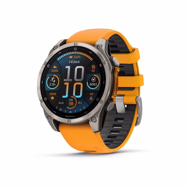 Garmin GARMIN Смарт часовник GARMIN FENIX 8 AMOLED SAPPHIRE TITAN Orange Silic Band 010-02904-11 47 MM